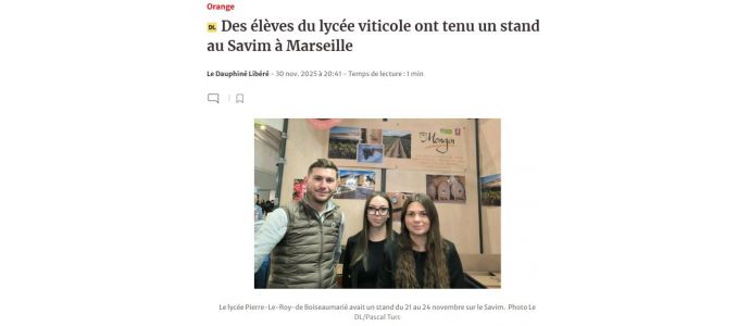 Vaucluse Matin : Des élèves du Lycée viticole ont tenu un stand au Savim à Marseille